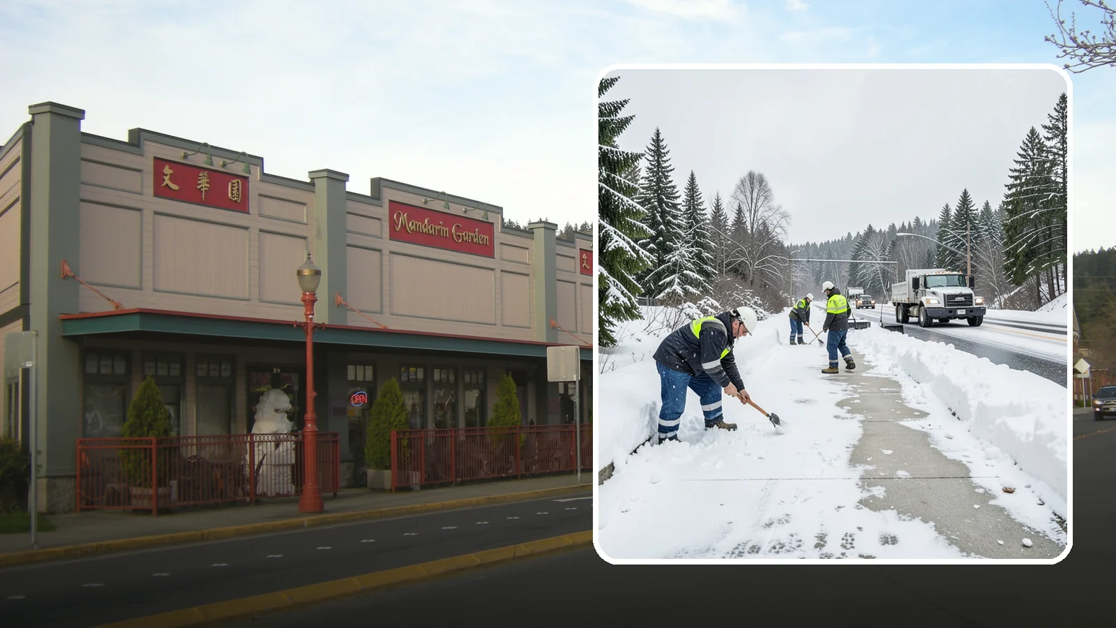Bridge Deck Snow Removal in Issaquah, King County, WA - Clearing and anti-icing of pedestrian and vehicle bridge decks that freeze before any road surface around them.