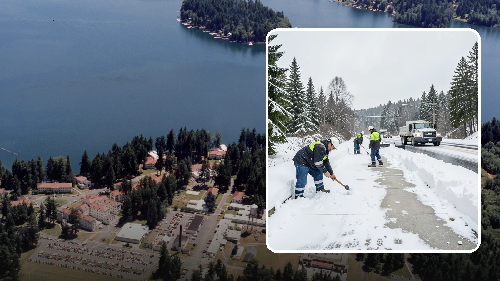 Bridge Deck Snow Removal in Lakewood, Pierce County, WA - Clearing and anti-icing of pedestrian and vehicle bridge decks that freeze before any road surface around them.