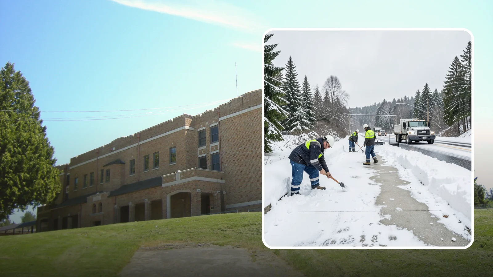Bridge Deck Snow Removal in Maple Valley, King County, WA - Clearing and anti-icing of pedestrian and vehicle bridge decks that freeze before any road surface around them.