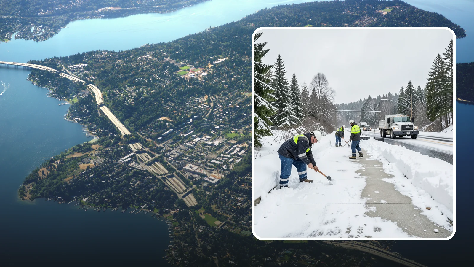 Bridge Deck Snow Removal in Mercer Island, King County, WA - Clearing and anti-icing of pedestrian and vehicle bridge decks that freeze before any road surface around them.