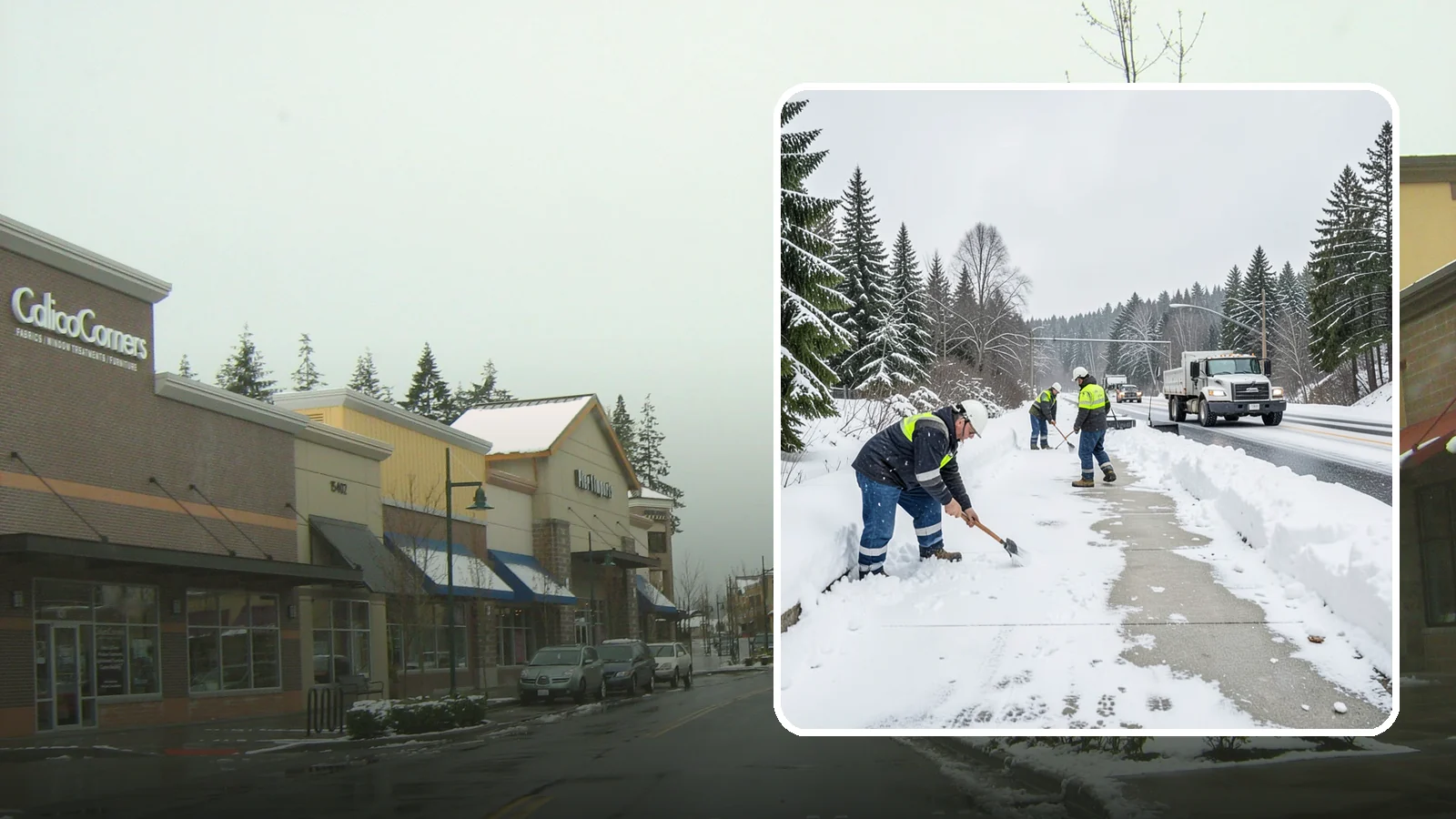 Bridge Deck Snow Removal in Mill Creek, Snohomish County, WA - Clearing and anti-icing of pedestrian and vehicle bridge decks that freeze before any road surface around them.