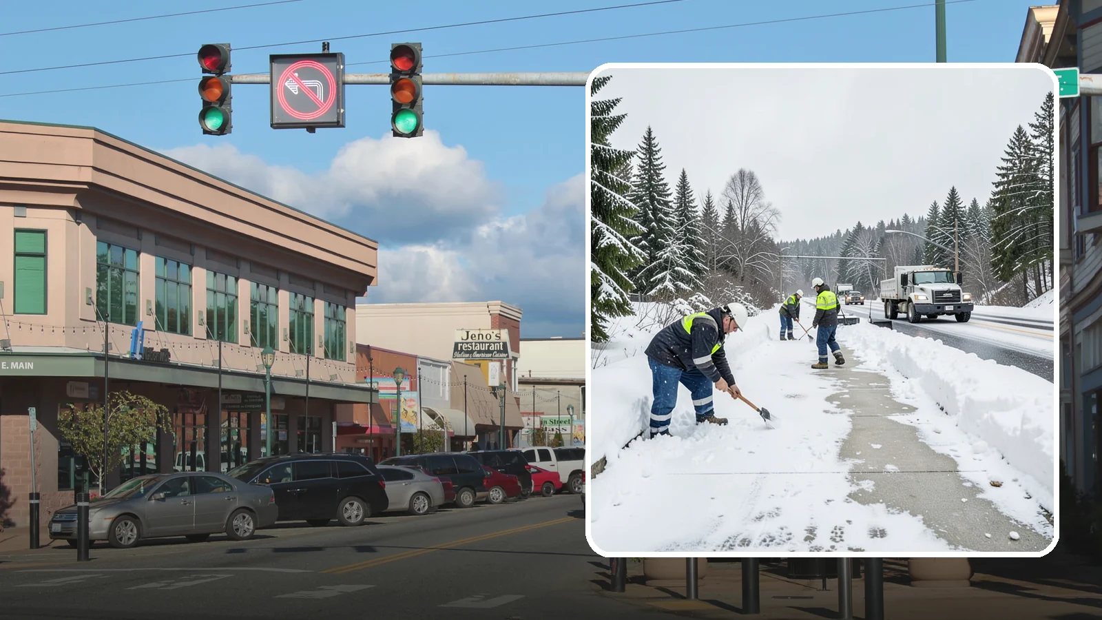Bridge Deck Snow Removal in Monroe, Snohomish County, WA - Clearing and anti-icing of pedestrian and vehicle bridge decks that freeze before any road surface around them.