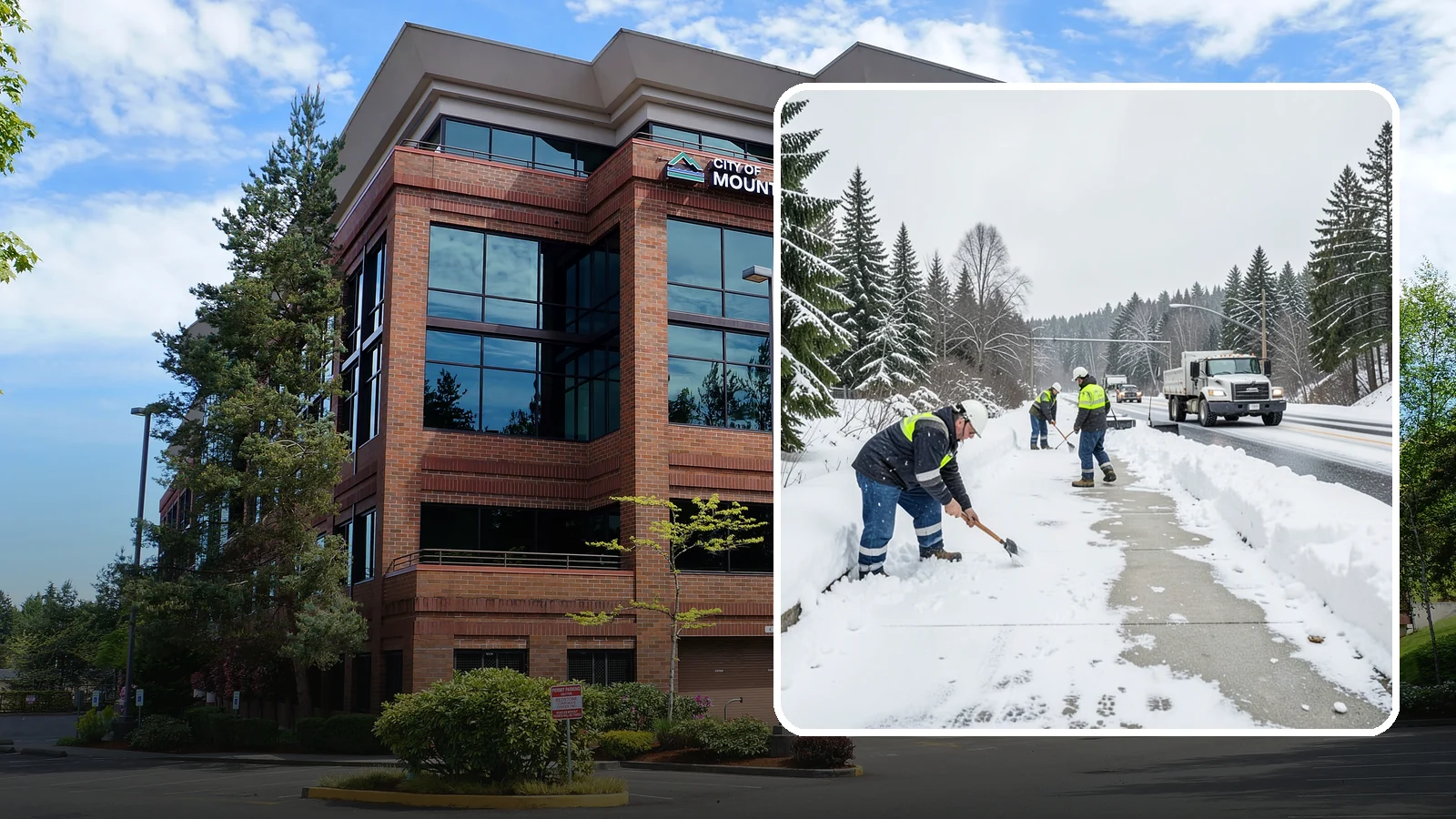 Bridge Deck Snow Removal in Mountlake Terrace, Snohomish County, WA - Clearing and anti-icing of pedestrian and vehicle bridge decks that freeze before any road surface around them.