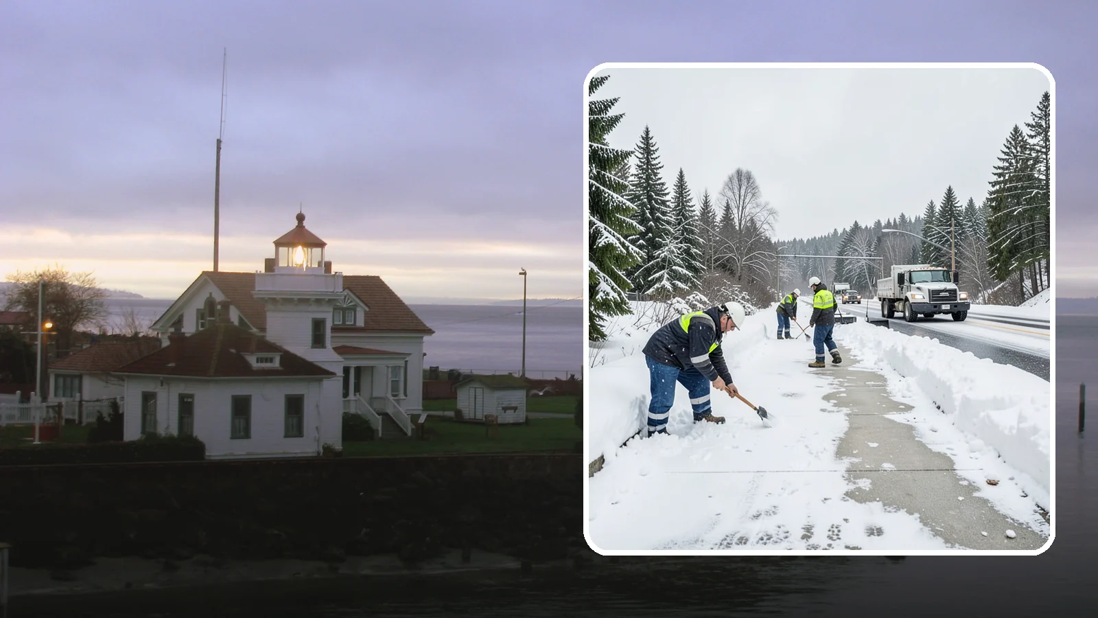 Bridge Deck Snow Removal in Mukilteo, Snohomish County, WA - Clearing and anti-icing of pedestrian and vehicle bridge decks that freeze before any road surface around them.