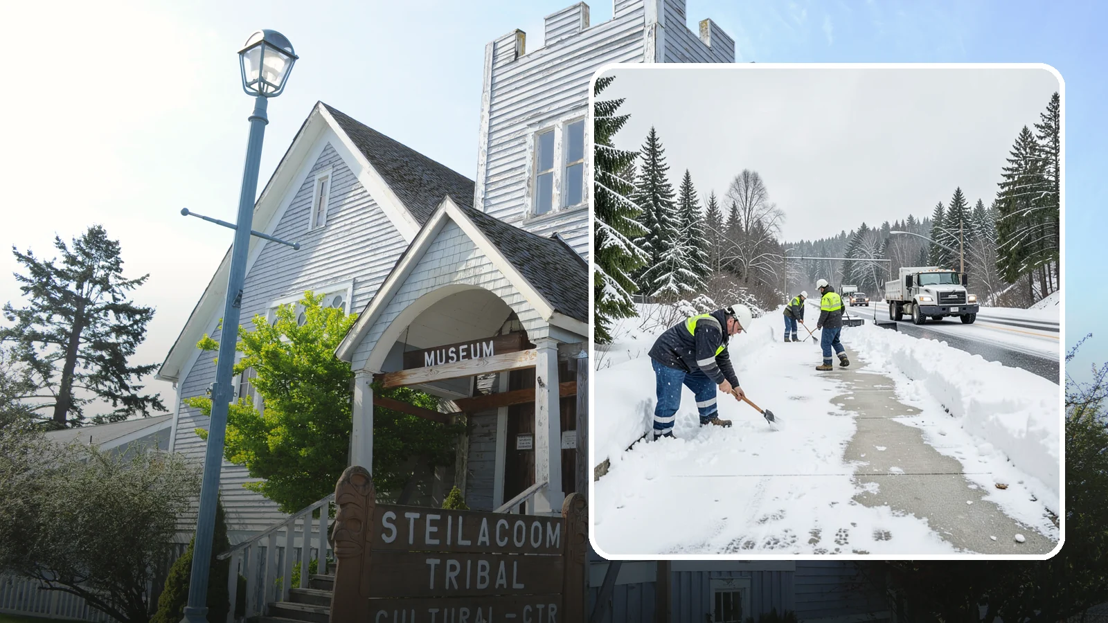 Bridge Deck Snow Removal in Steilacoom, Pierce County, WA - Clearing and anti-icing of pedestrian and vehicle bridge decks that freeze before any road surface around them.