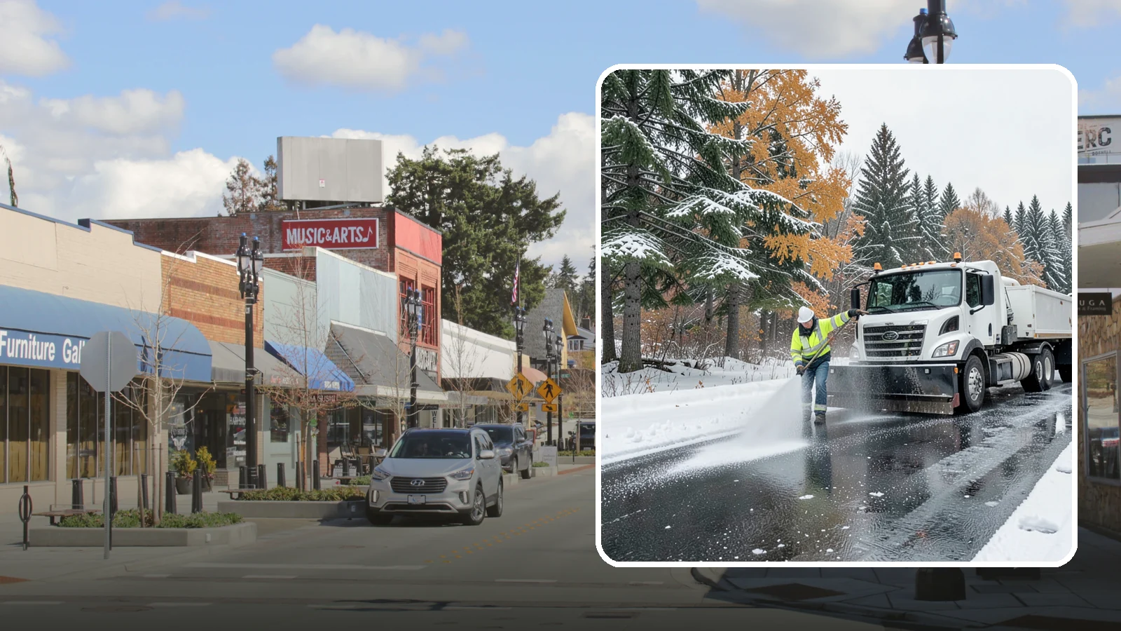 Brine Application in Bothell, King County, WA - Brine application lays down a liquid salt solution that stops ice from bonding to pavement before a storm arrives.