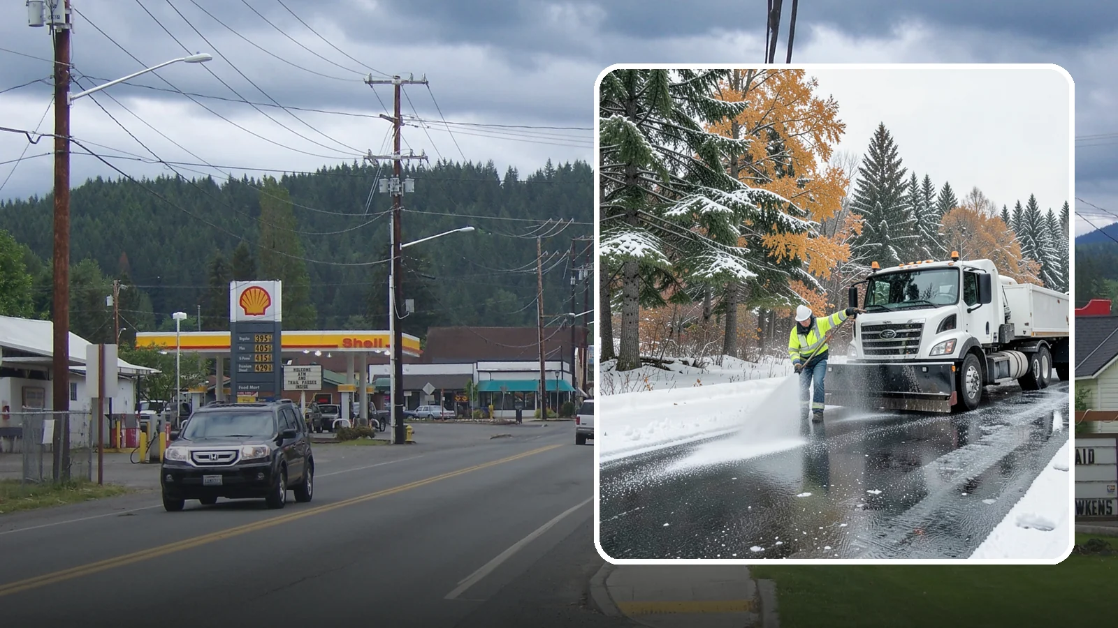 Brine Application in Granite Falls, Snohomish County, WA - Brine application lays down a liquid salt solution that stops ice from bonding to pavement before a storm arrives.