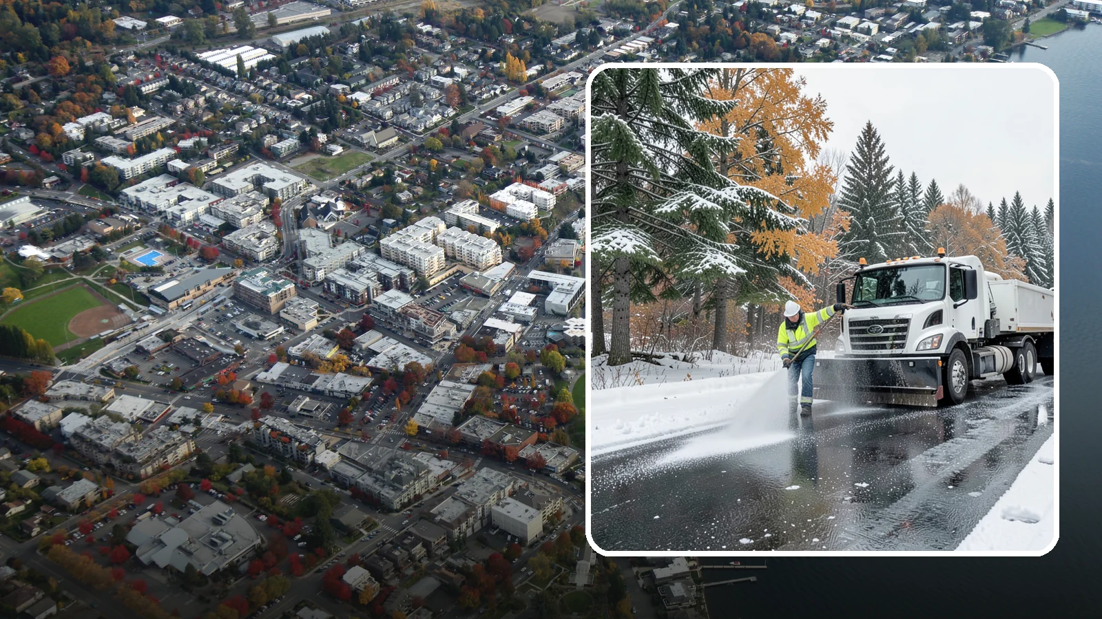 Brine Application in Kirkland, King County, WA - Brine application lays down a liquid salt solution that stops ice from bonding to pavement before a storm arrives.