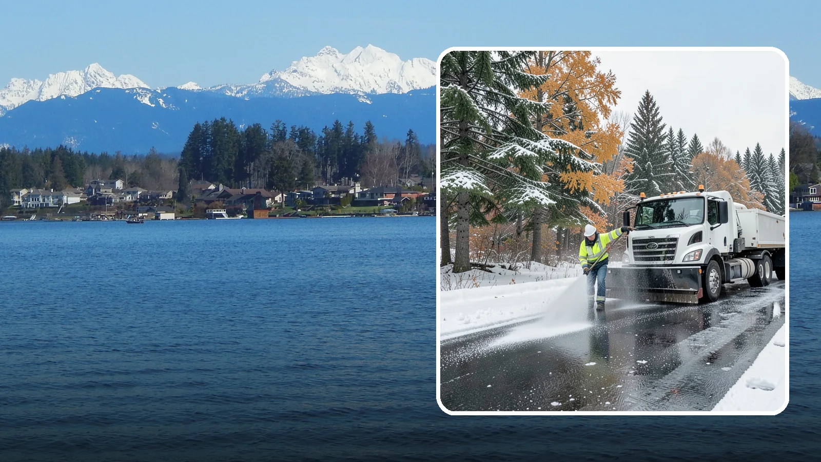 Brine Application in Lake Stevens, Snohomish County, WA - Brine application lays down a liquid salt solution that stops ice from bonding to pavement before a storm arrives.