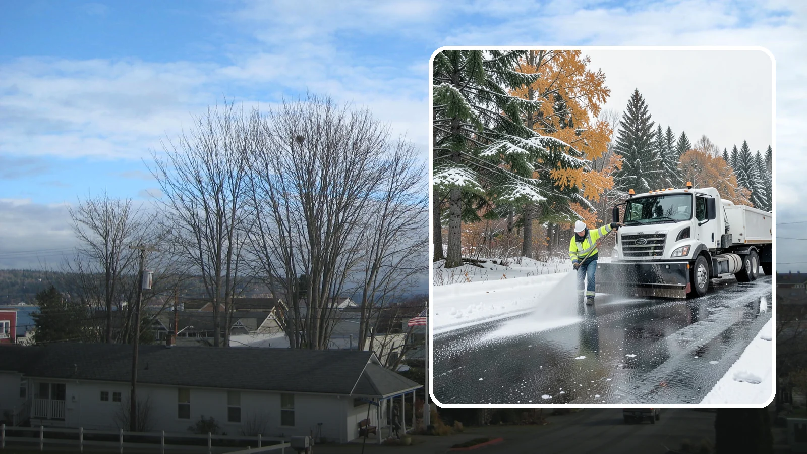 Brine Application in Langley, Island County, WA - Brine application lays down a liquid salt solution that stops ice from bonding to pavement before a storm arrives.