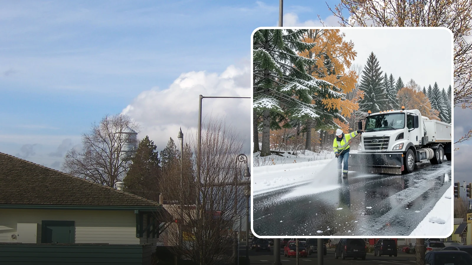 Brine Application in Marysville, Snohomish County, WA - Brine application lays down a liquid salt solution that stops ice from bonding to pavement before a storm arrives.
