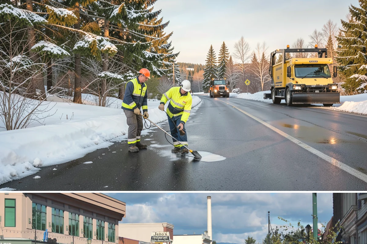 Brine Application in Monroe, Snohomish County, WA - Brine pretreatment is applied ahead of forecast frost and freezing-rain events throughout the November-to-February window.