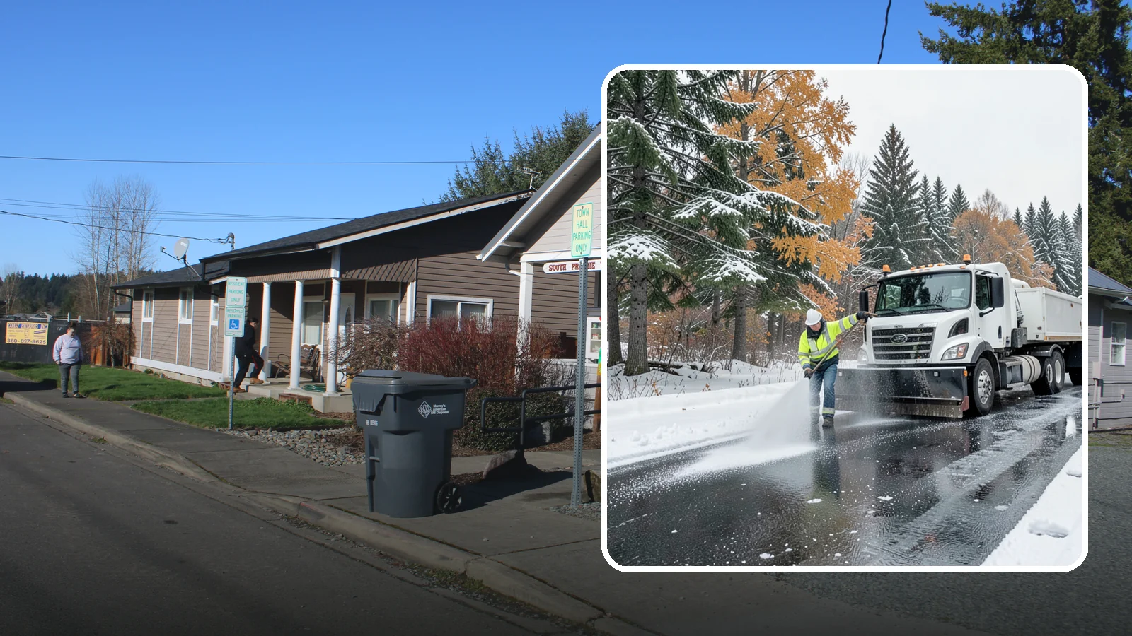 Brine Application in South Prairie, Pierce County, WA - Brine application lays down a liquid salt solution that stops ice from bonding to pavement before a storm arrives.