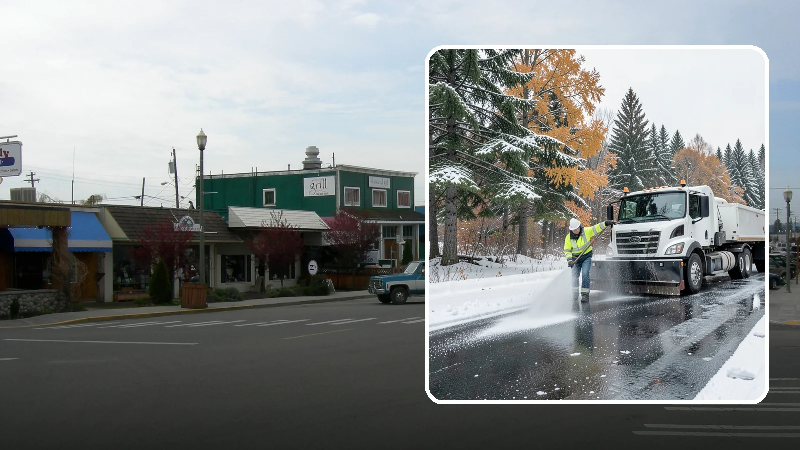 Brine Application in Stanwood, Snohomish County, WA - Brine application lays down a liquid salt solution that stops ice from bonding to pavement before a storm arrives.