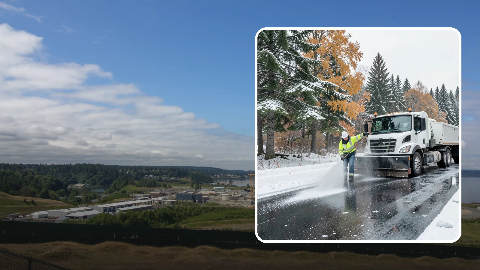 Brine Application in University Place, Pierce County, WA - Brine application lays down a liquid salt solution that stops ice from bonding to pavement before a storm arrives.