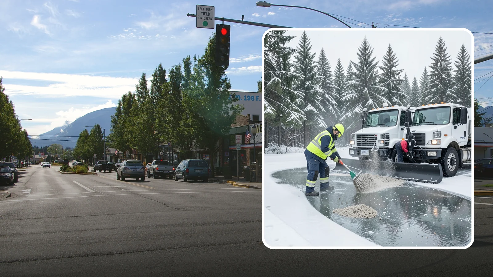 Brine Truck Service in North Bend, King County, WA - Our brine trucks pre-treat surfaces with liquid deicer so ice never bonds in the first place.