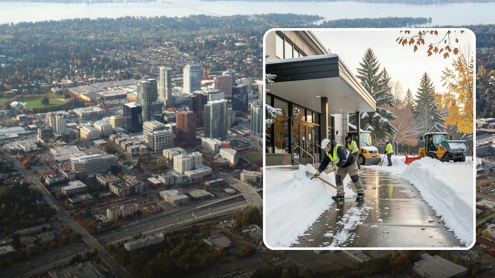 Building Entrance Clearing in Bellevue, King County, WA - We clear building entrances and their approaches so everyone can enter safely during Western Washington snow and ice.