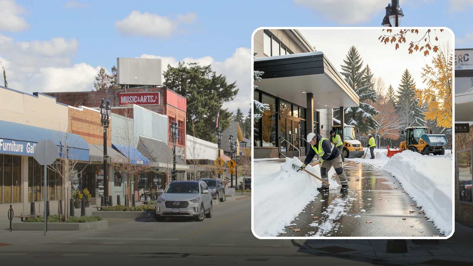 Building Entrance Clearing in Bothell, King County, WA - We clear building entrances and their approaches so everyone can enter safely during Western Washington snow and ice.