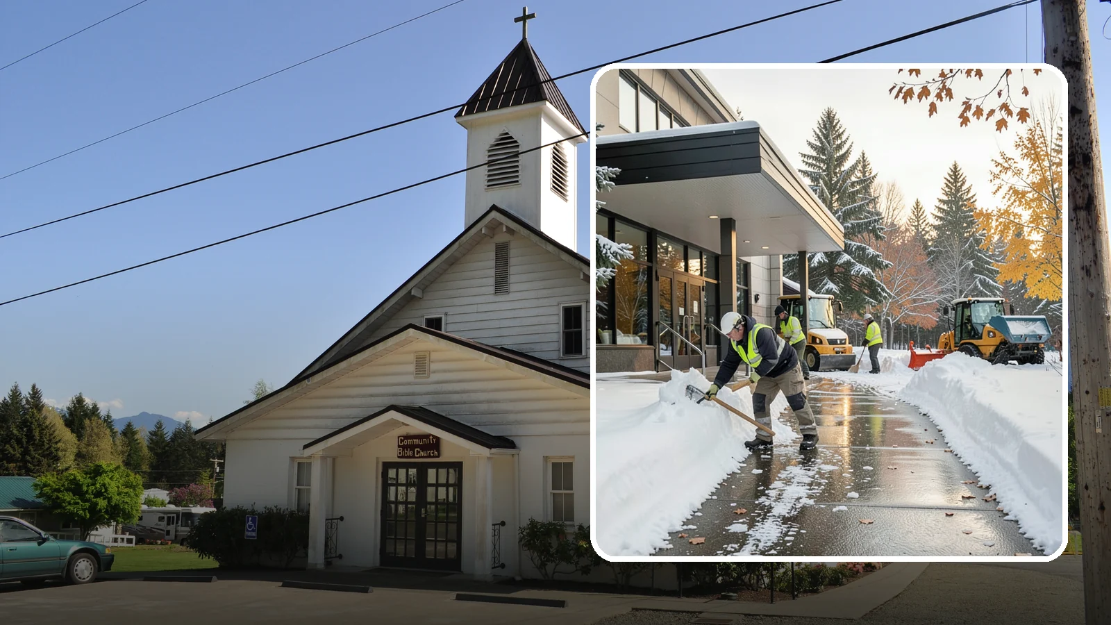 Building Entrance Clearing in Concrete, Skagit County, WA - We clear building entrances and their approaches so everyone can enter safely during Western Washington snow and ice.