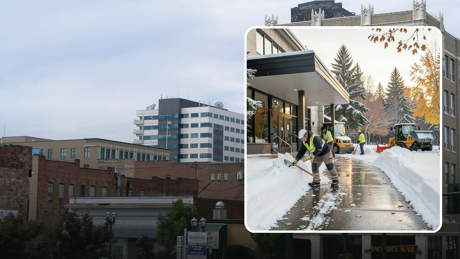 Building Entrance Clearing in Everett, Snohomish County, WA - We clear building entrances and their approaches so everyone can enter safely during Western Washington snow and ice.