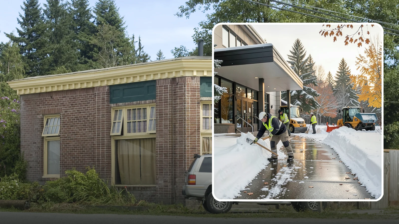 Building Entrance Clearing in Hamilton, Skagit County, WA - We clear building entrances and their approaches so everyone can enter safely during Western Washington snow and ice.
