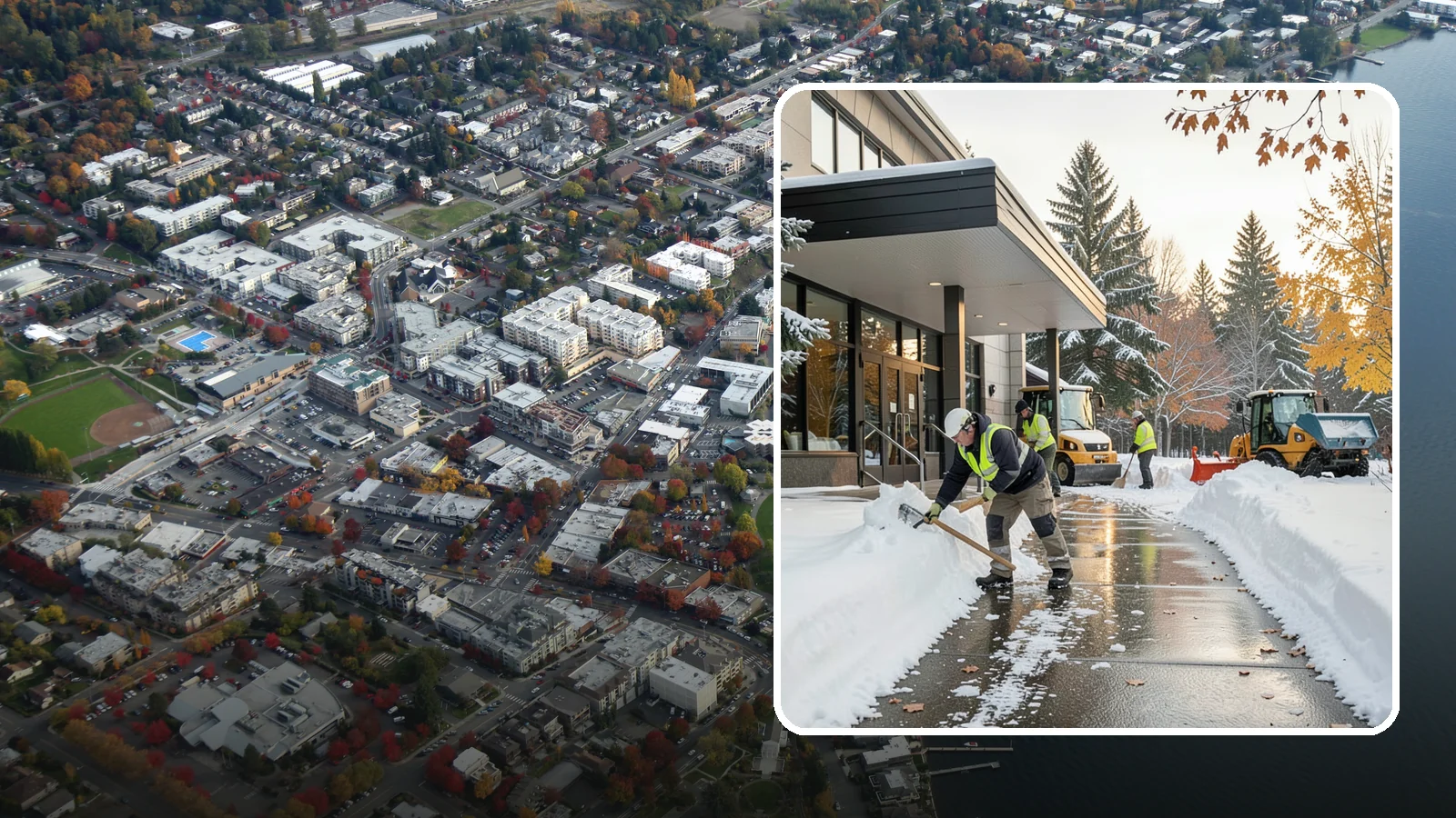 Building Entrance Clearing in Kirkland, King County, WA - We clear building entrances and their approaches so everyone can enter safely during Western Washington snow and ice.