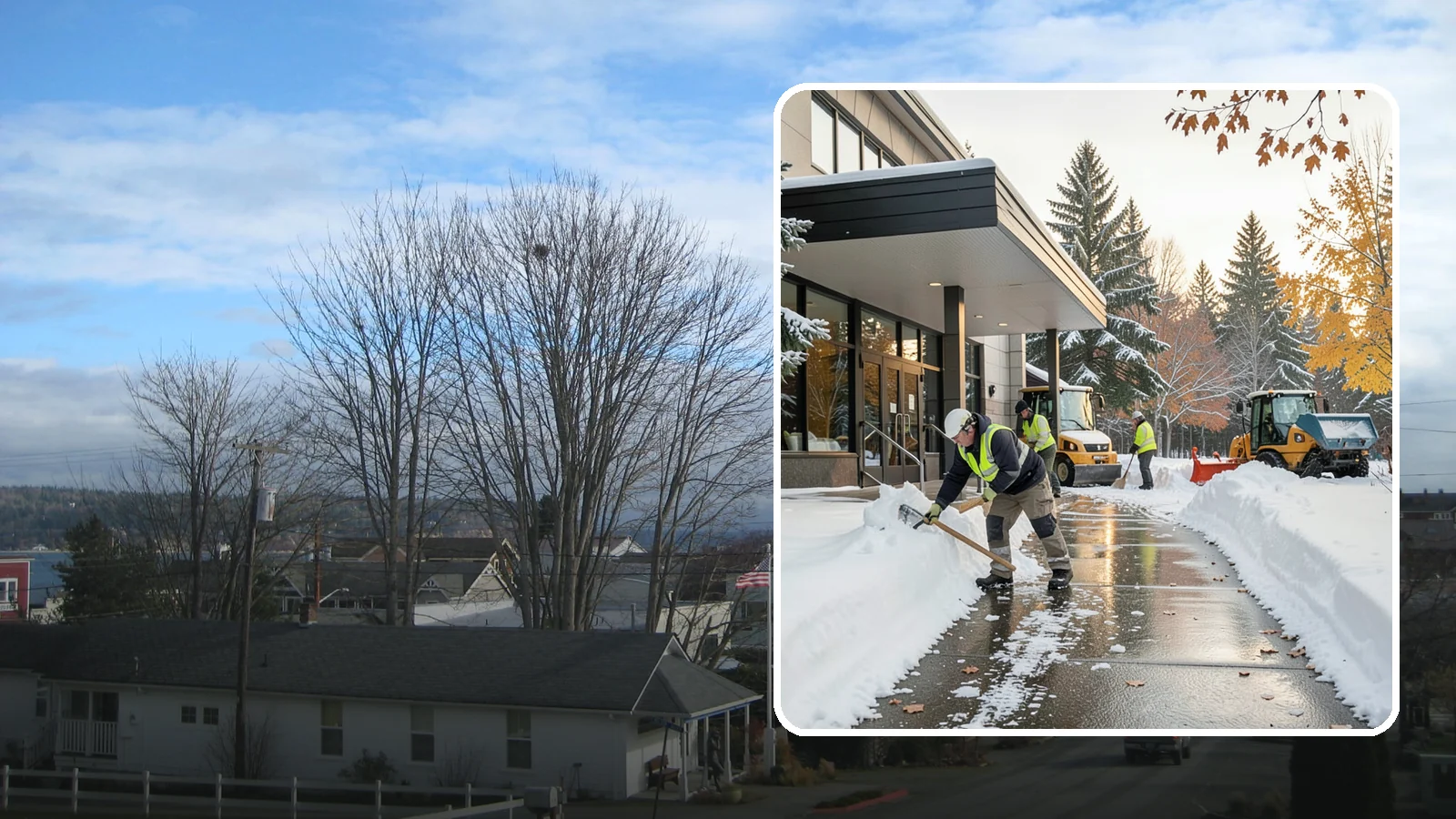 Building Entrance Clearing in Langley, Island County, WA - We clear building entrances and their approaches so everyone can enter safely during Western Washington snow and ice.
