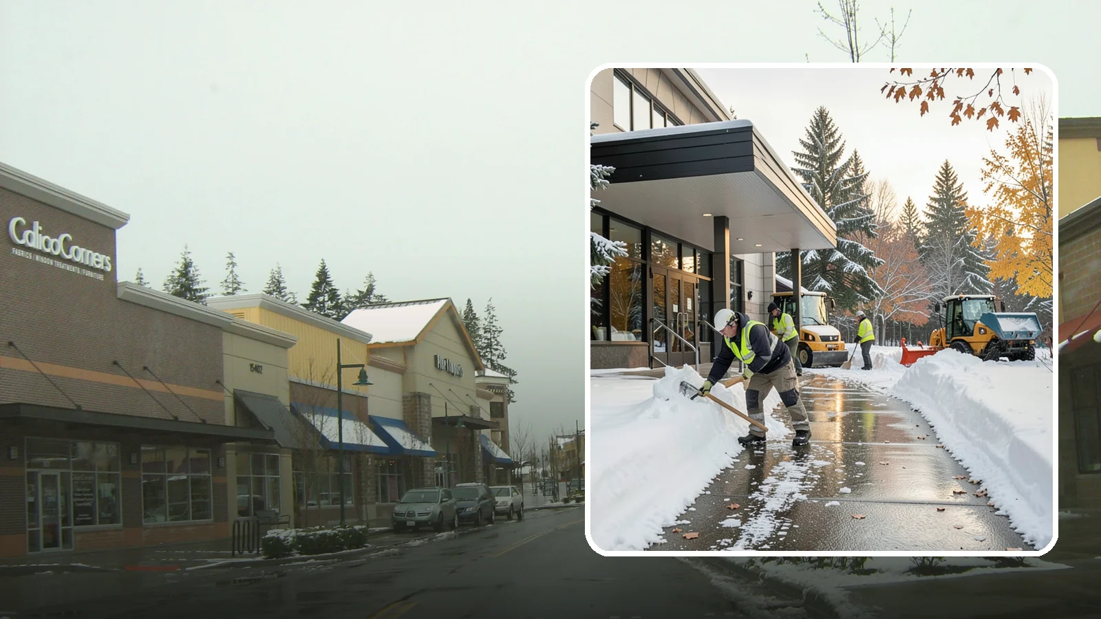 Building Entrance Clearing in Mill Creek, Snohomish County, WA - We clear building entrances and their approaches so everyone can enter safely during Western Washington snow and ice.
