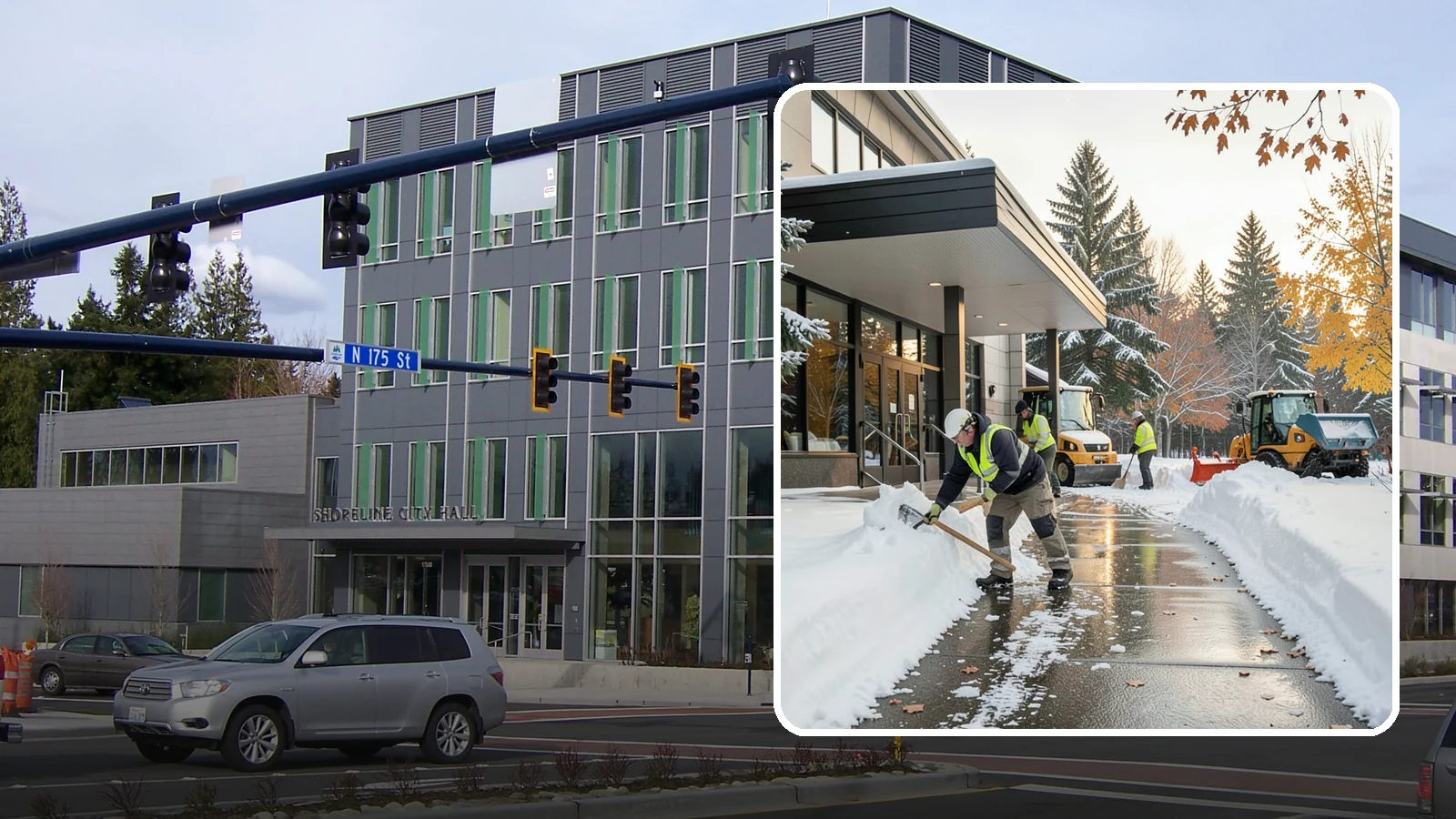 Building Entrance Clearing in Shoreline, King County, WA - We clear building entrances and their approaches so everyone can enter safely during Western Washington snow and ice.