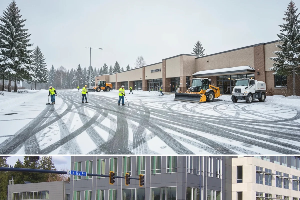 Building Entrance Clearing in Shoreline, King County, WA - Cleared first thing after every snowfall throughout the winter season.