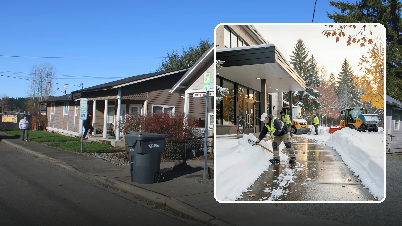 Building Entrance Clearing in South Prairie, Pierce County, WA - We clear building entrances and their approaches so everyone can enter safely during Western Washington snow and ice.