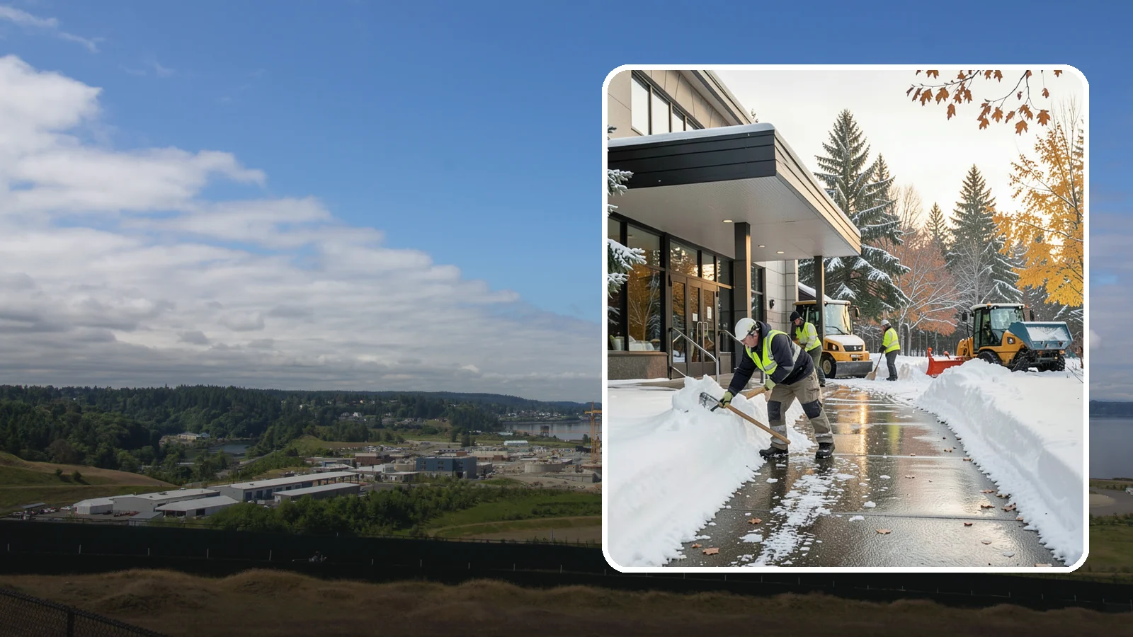 Building Entrance Clearing in University Place, Pierce County, WA - We clear building entrances and their approaches so everyone can enter safely during Western Washington snow and ice.
