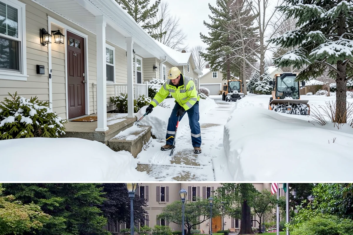 Building Entrance Clearing in Woodinville, King County, WA - Cleared first thing after every snowfall throughout the winter season.