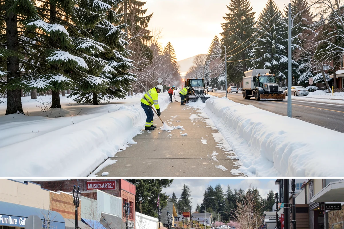 Bus Stop Clearing in Bothell, King County, WA - Prioritized before morning commute hours after any overnight snowfall in our winter season.