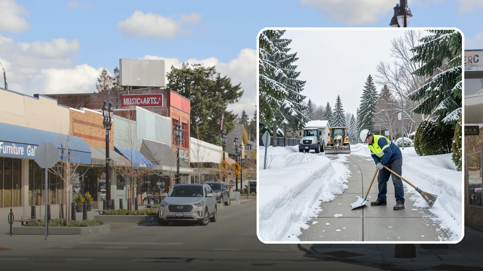 Business Entrance Clearing in Bothell, King County, WA - Keep your business's front doors, entry walks, and thresholds safe and welcoming through every Western Washington ice event.