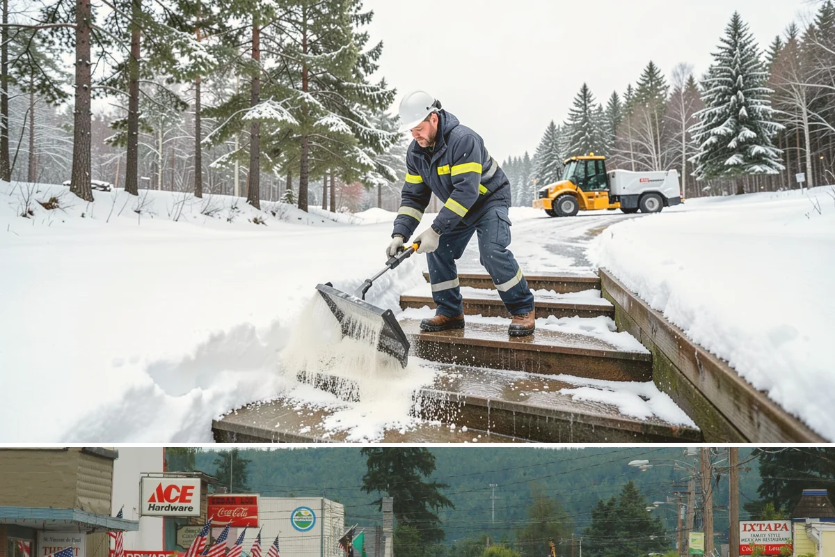 Business Entrance Clearing in Carnation, King County, WA - Entrance clearing matters most during January's freeze-thaw cycles when shaded doorways stay icy well into the day.