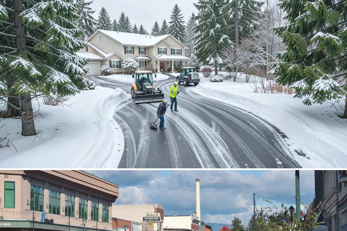 Business Entrance Clearing in Monroe, Snohomish County, WA - Entrance clearing matters most during January's freeze-thaw cycles when shaded doorways stay icy well into the day.