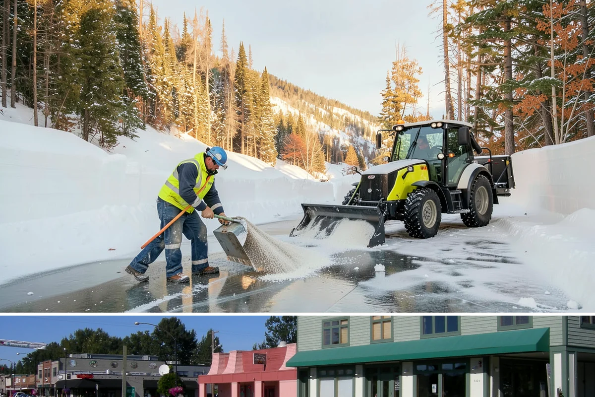 Business Entrance Clearing in Snoqualmie, King County, WA - Entrance clearing matters most during January's freeze-thaw cycles when shaded doorways stay icy well into the day.