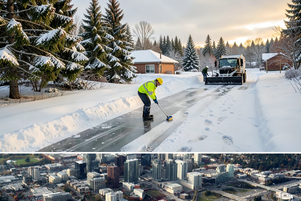 Business Park Deicing in Bellevue, King County, WA - Coverage runs the winter season with commute-focused readiness during the freezing-rain events that stall lowland business...