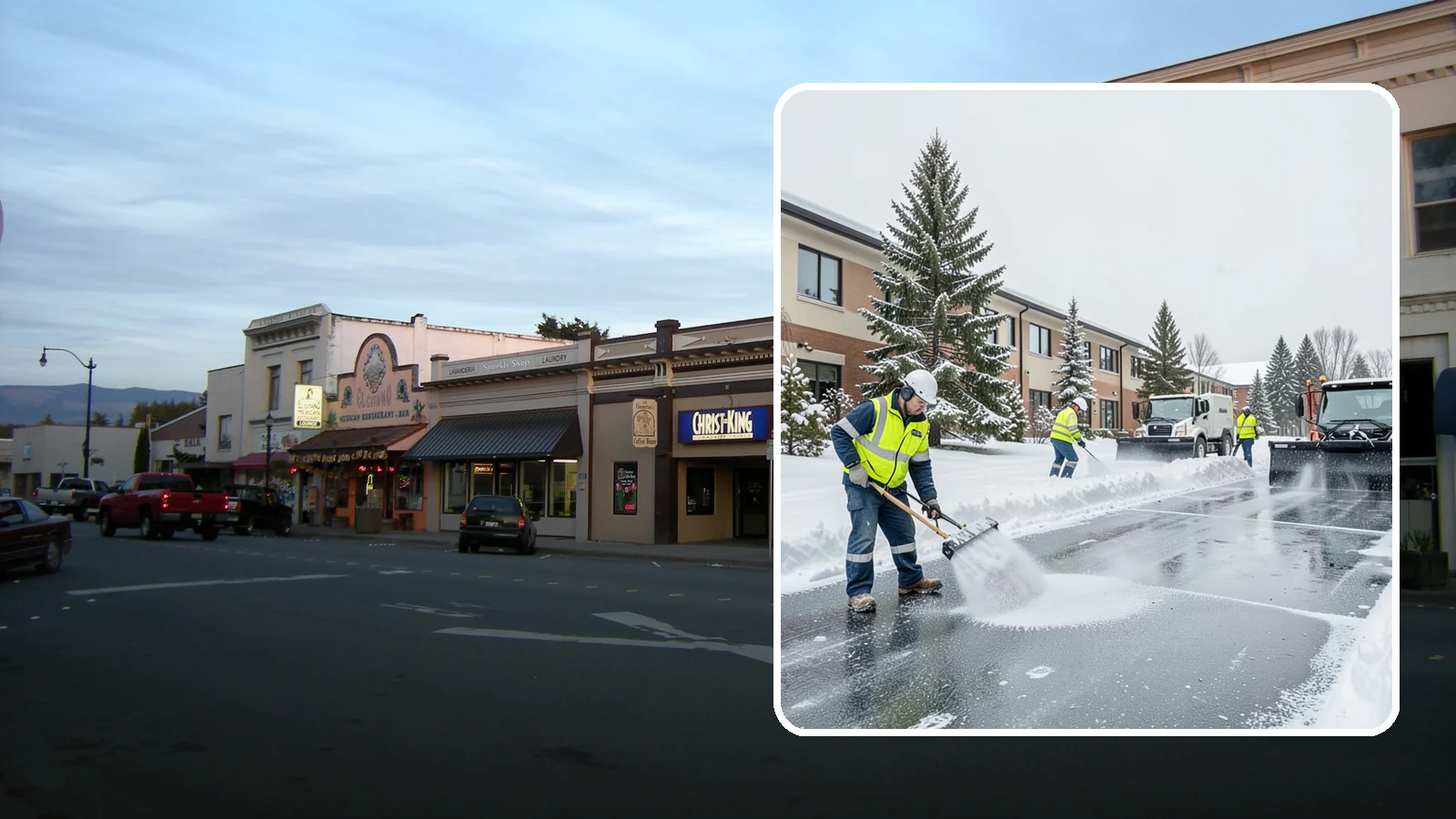 Business Park Deicing in Burlington, Skagit County, WA - Deicing for business parks, coordinating ice control across multiple buildings, shared drives, and connecting walkways in one...