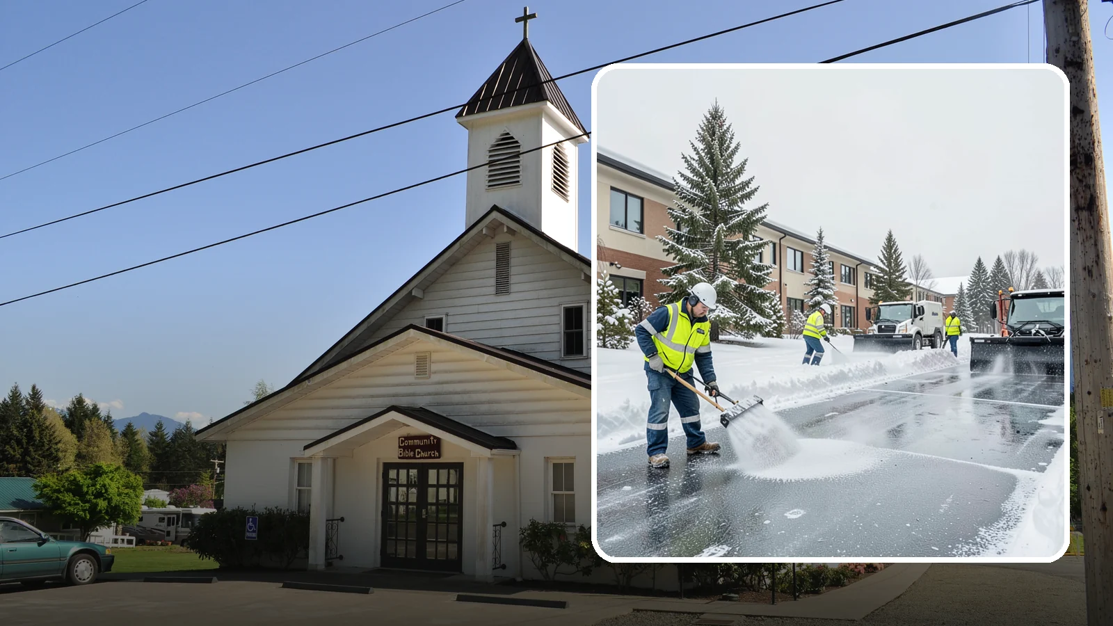 Business Park Deicing in Concrete, Skagit County, WA - Deicing for business parks, coordinating ice control across multiple buildings, shared drives, and connecting walkways in one...