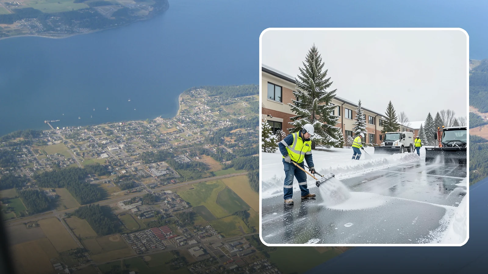 Business Park Deicing in Coupeville, Island County, WA - Deicing for business parks, coordinating ice control across multiple buildings, shared drives, and connecting walkways in one...