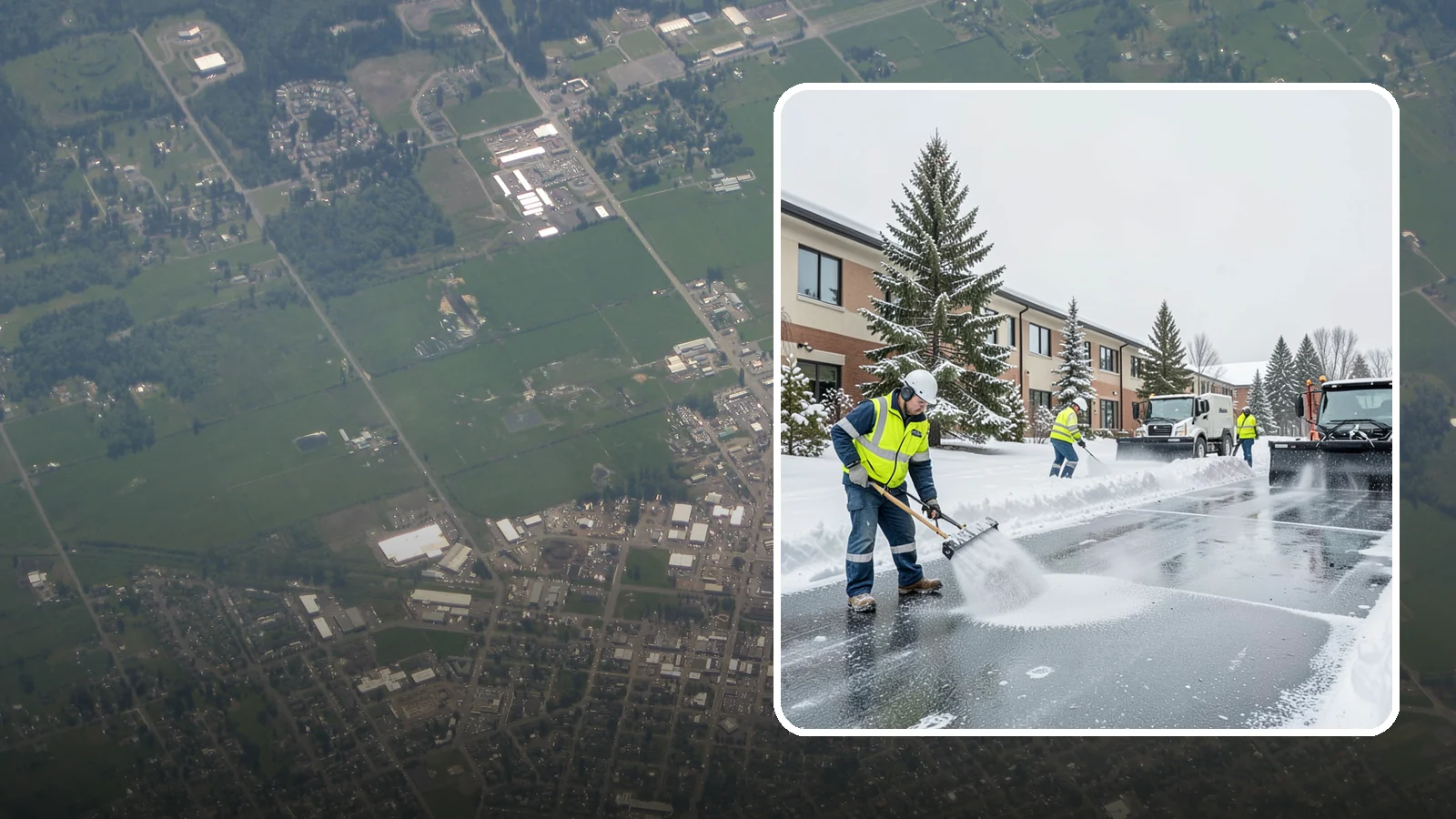 Business Park Deicing in Enumclaw, King County, WA - Deicing for business parks, coordinating ice control across multiple buildings, shared drives, and connecting walkways in one...