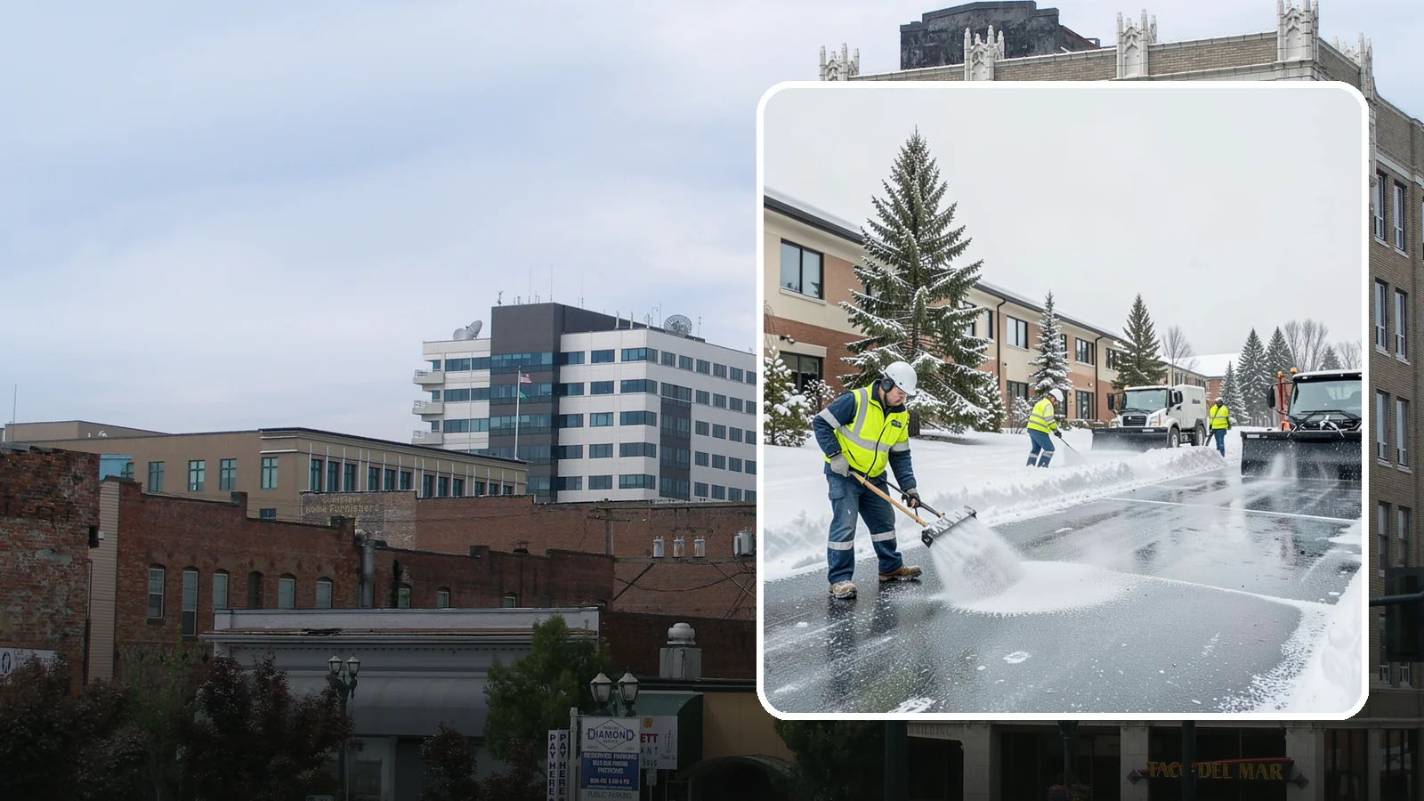 Business Park Deicing in Everett, Snohomish County, WA - Deicing for business parks, coordinating ice control across multiple buildings, shared drives, and connecting walkways in one...