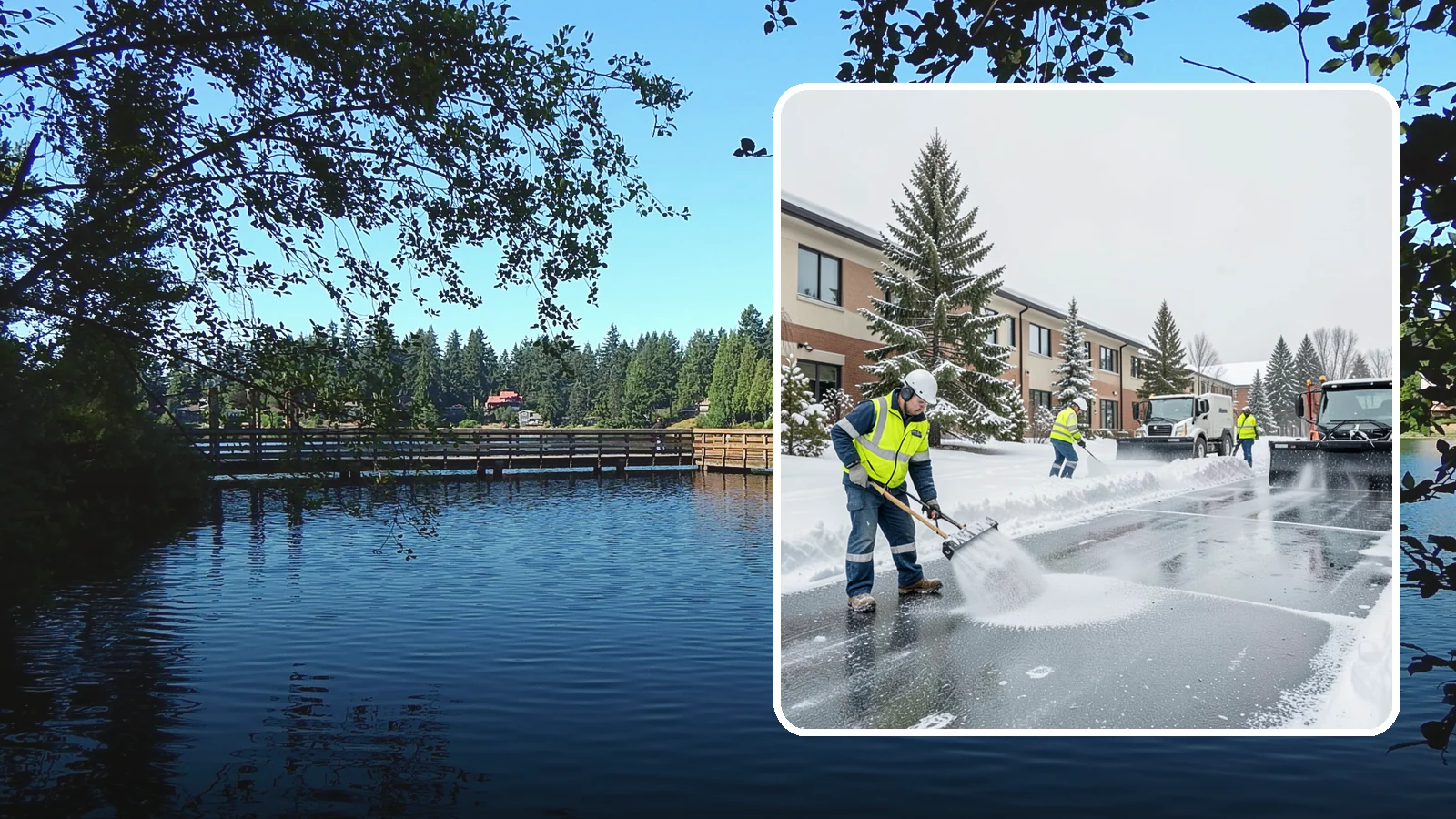 Business Park Deicing in Federal Way, King County, WA - Deicing for business parks, coordinating ice control across multiple buildings, shared drives, and connecting walkways in one...