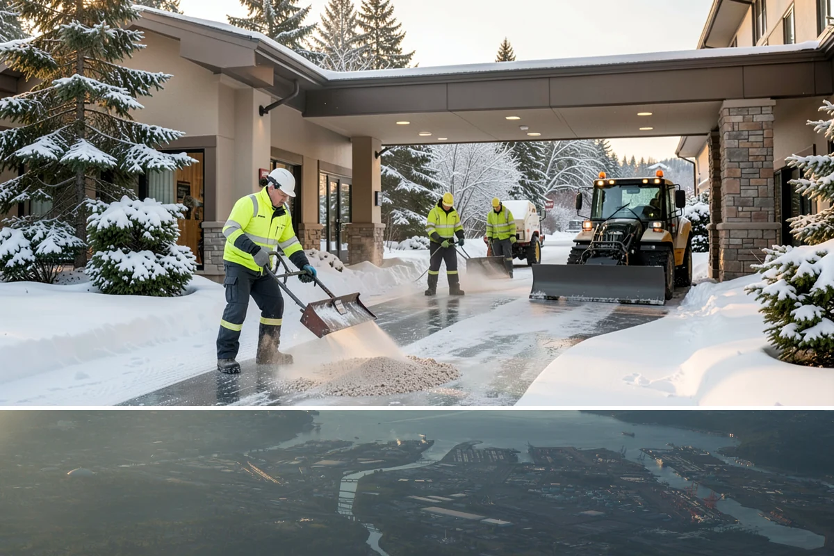 Business Park Deicing in Fife, Pierce County, WA - Coverage runs the winter season with commute-focused readiness during the freezing-rain events that stall lowland business...
