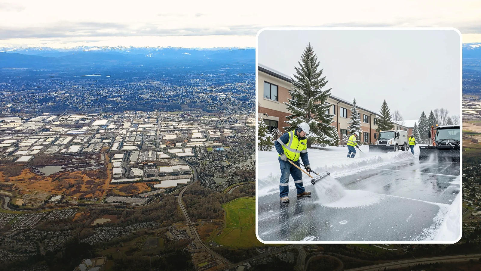 Business Park Deicing in Kent, King County, WA - Deicing for business parks, coordinating ice control across multiple buildings, shared drives, and connecting walkways in one...