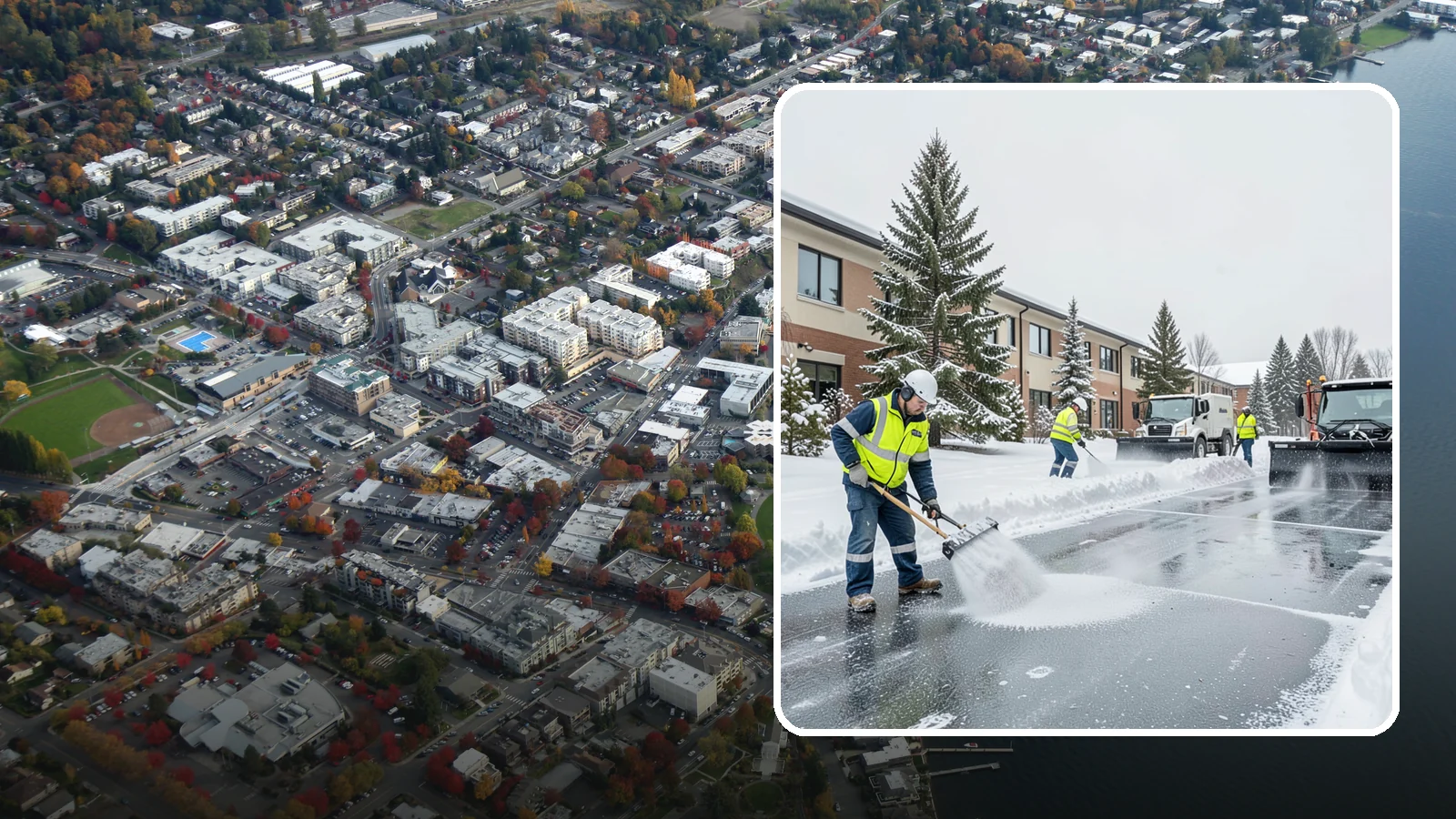 Business Park Deicing in Kirkland, King County, WA - Deicing for business parks, coordinating ice control across multiple buildings, shared drives, and connecting walkways in one...