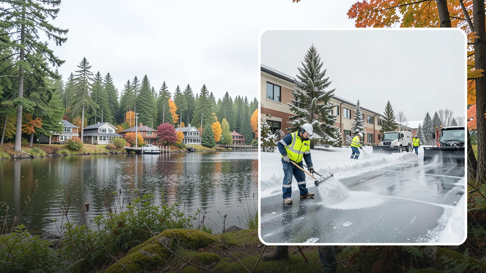 Business Park Deicing in La Conner, Skagit County, WA - Deicing for business parks, coordinating ice control across multiple buildings, shared drives, and connecting walkways in one...