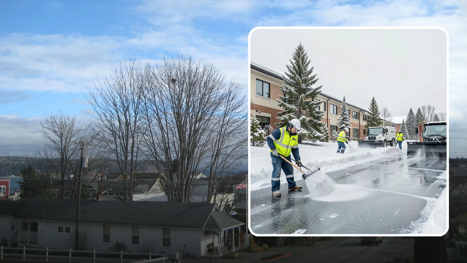 Business Park Deicing in Langley, Island County, WA - Deicing for business parks, coordinating ice control across multiple buildings, shared drives, and connecting walkways in one...